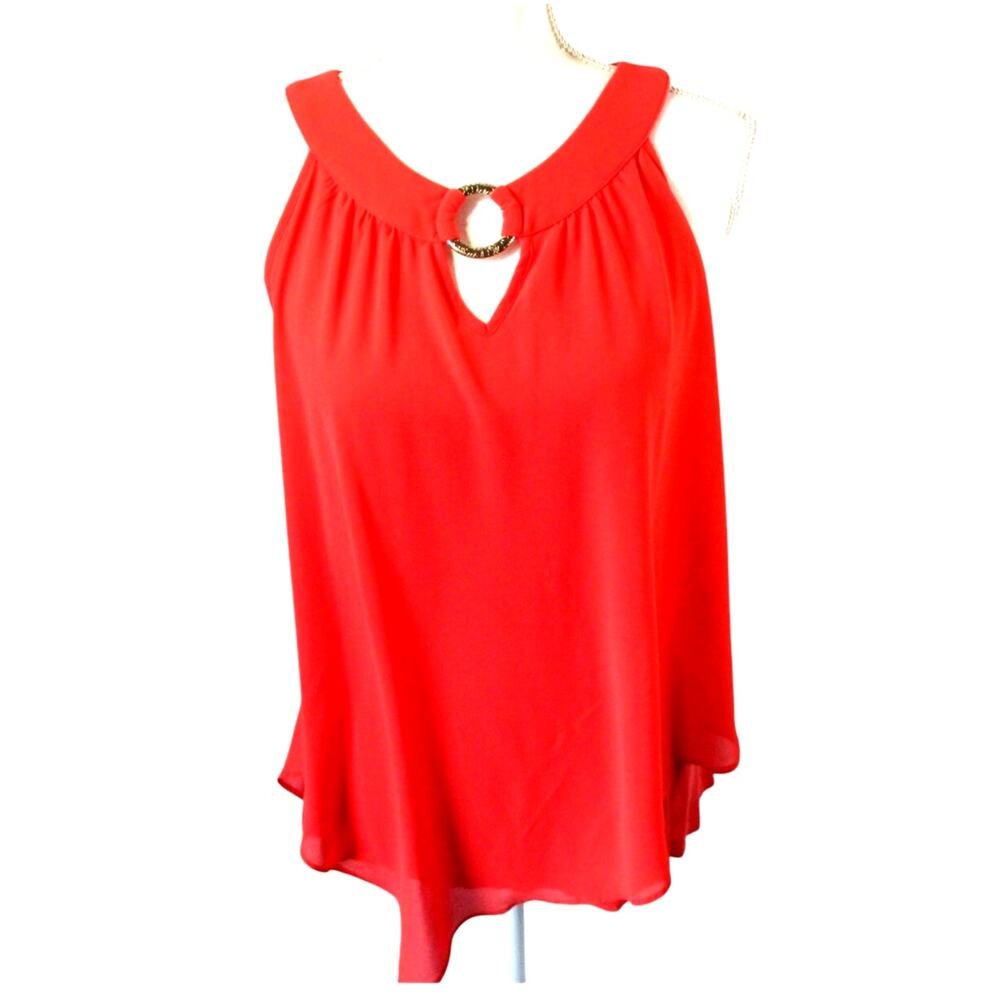 IZ Byer Women's Coral Color Sleeveless Lined Tank Shirt Size Medium